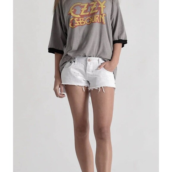 Women’s One Teaspoon Bonitas White Denim Jean Cut Off shorts Size 29 - Picture 2 of 10